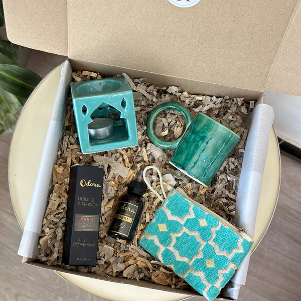 Coffret cadeau artisanal zellige turquoise