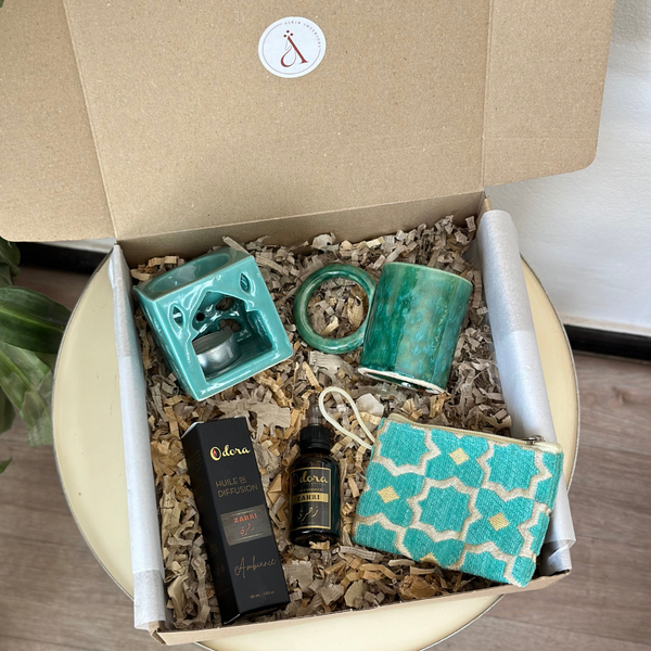Coffret cadeau artisanal zellige turquoise