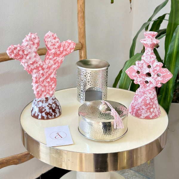 Porte bougie rose moucheté - Ajbir