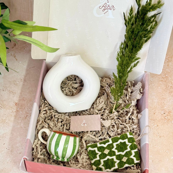 Coffret cadeau artisanal vert et blanc