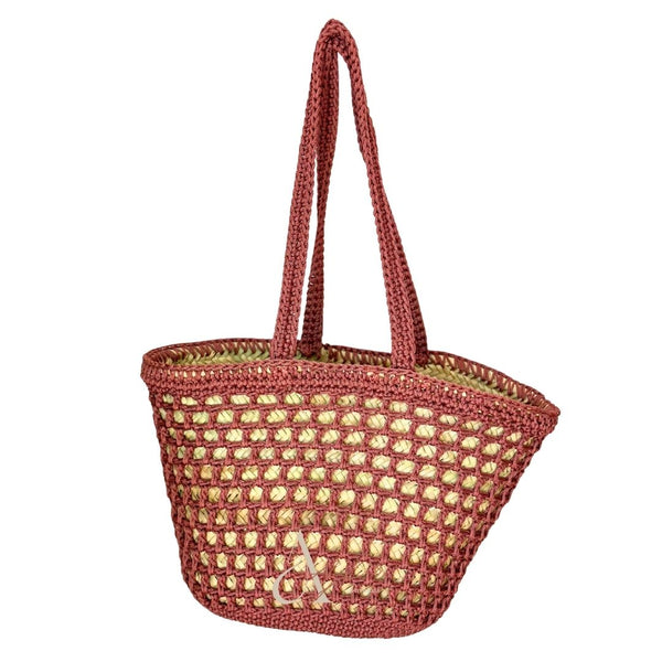 Panier en paille et macramé rose parme - Ajbir