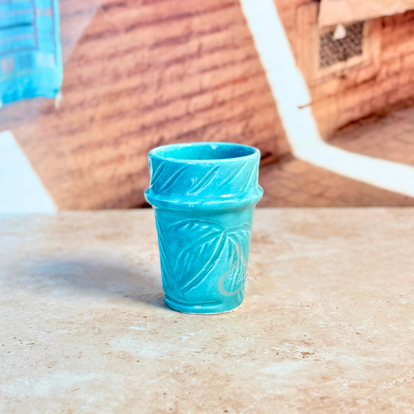 Verre en céramique artisanale turquoise palmier
