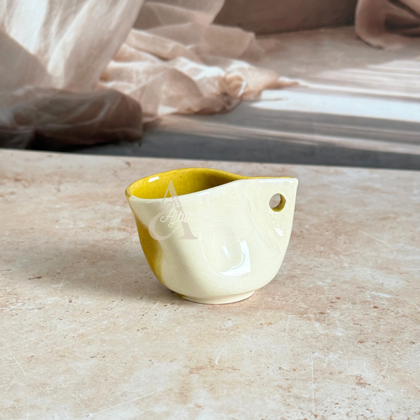 Tasse à café artisanale marocaine jaune émaillée Sifaw