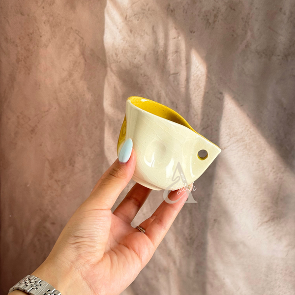 Tasse à café artisanale marocaine jaune émaillée Sifaw