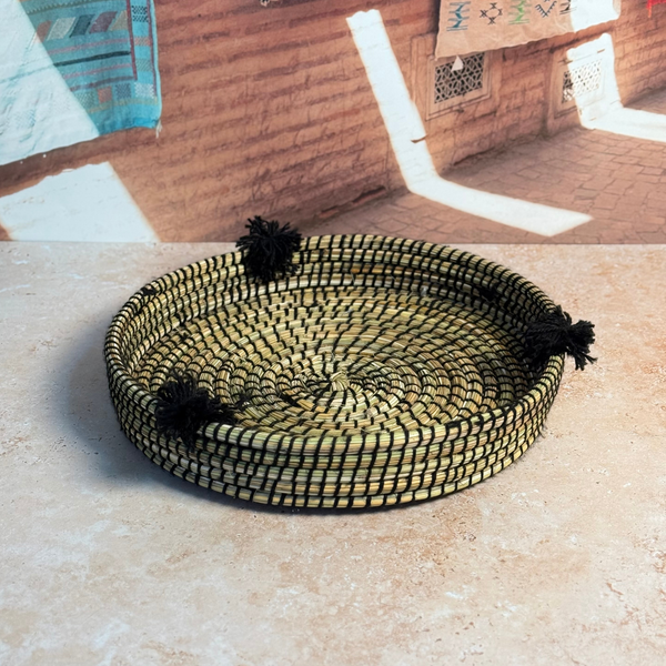 Plateau artisanal berbère Talount à pompons Noir
