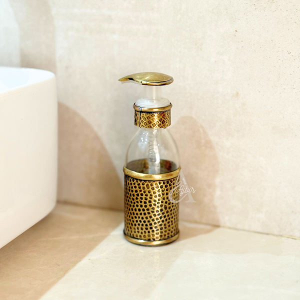 Distributeur de savon en verre et laiton doré martelé petit (100ml)