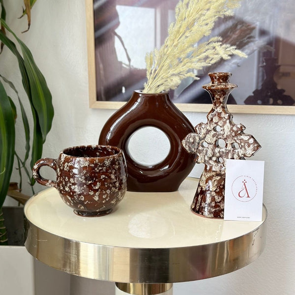 Porte bougie marron moucheté - Ajbir