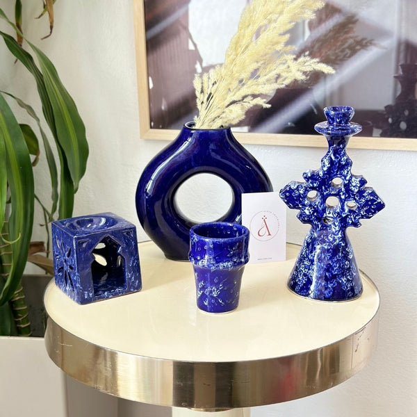 Porte bougie bleu moucheté - Ajbir