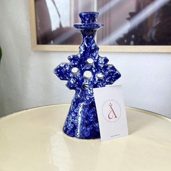 Porte bougie bleu moucheté - Ajbir