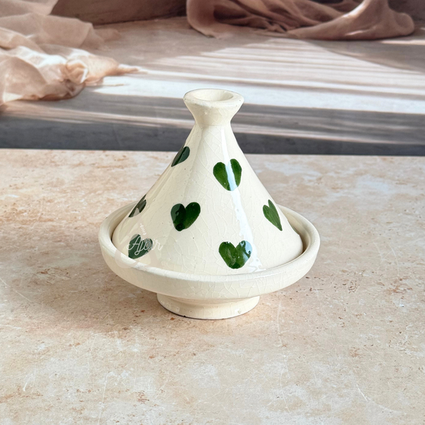 Petit tagine artisanal Tayri cœurs vert