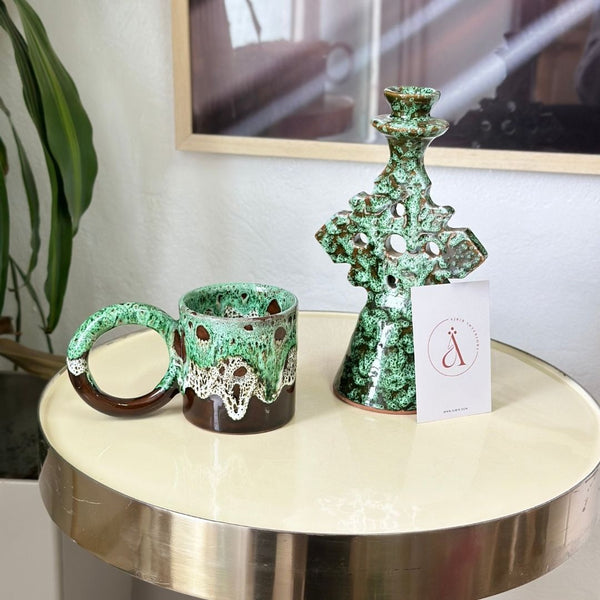 Porte bougie vert moucheté 2 - Ajbir