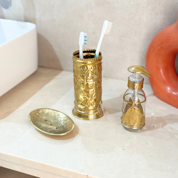 Distributeur de savon en verre et laiton doré Adrar (100ml)