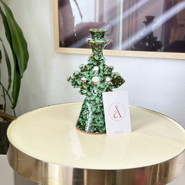 Porte bougie vert moucheté 2 - Ajbir