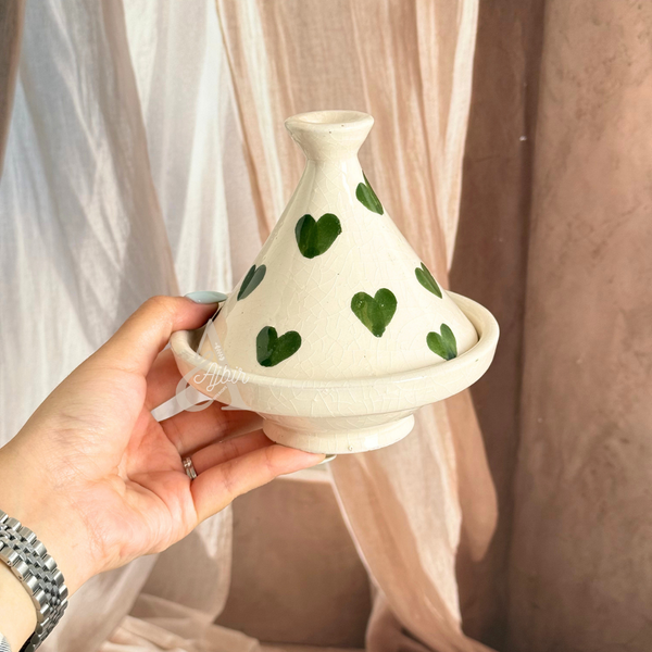 Petit tagine artisanal Tayri cœurs vert