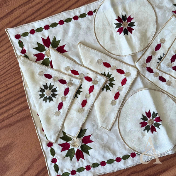 Set de table artisanal brodé marocain Tamanart – Service à thé (9pcs)