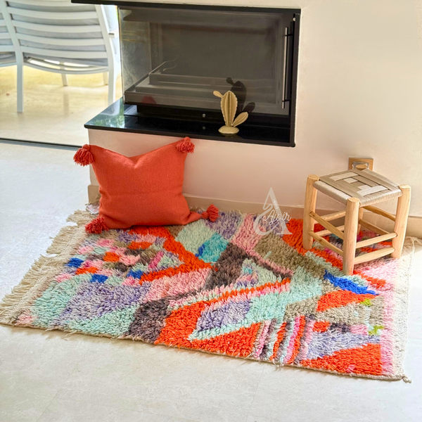 Tapis berbère Azilal coloré 100% laine de mouton 104cm/142cm