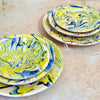 Set de 3 Assiettes Artisanales Marbrées Jaune et Bleue