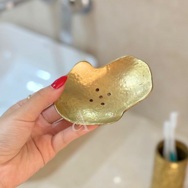 Porte savon main doré en cuivre