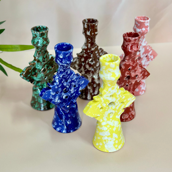 Porte bougie bleu moucheté