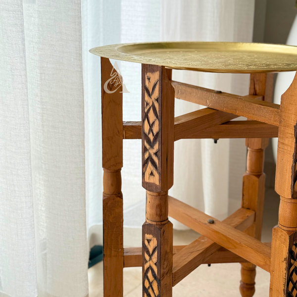 Table dorée traditionnelle artisanale Marocaine en bois et laiton 2