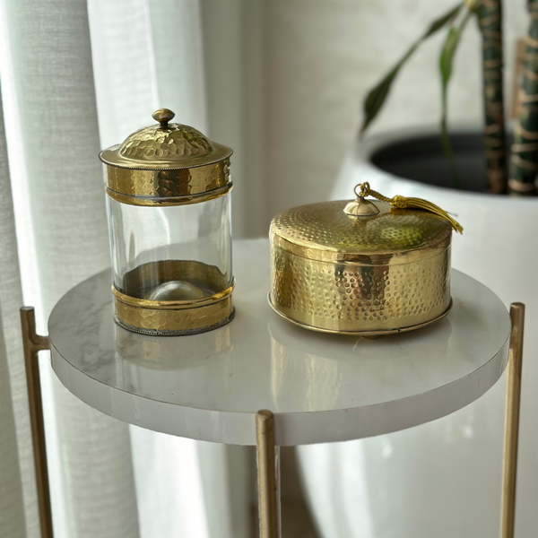 Boite en verre et laiton dorée