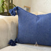 Housse de Coussin artisanale à pompons 45cmx45cm Bleu jean