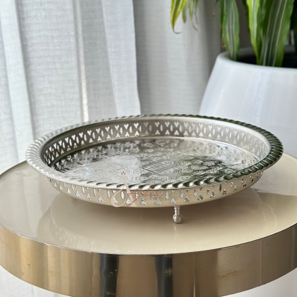 Plateau siniya à thé rond avec pieds 26cm - Ajbir