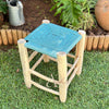 Tabouret en bois et Kittane bleu turquoise - Ajbir