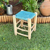 Tabouret en bois et Kittane bleu turquoise - Ajbir