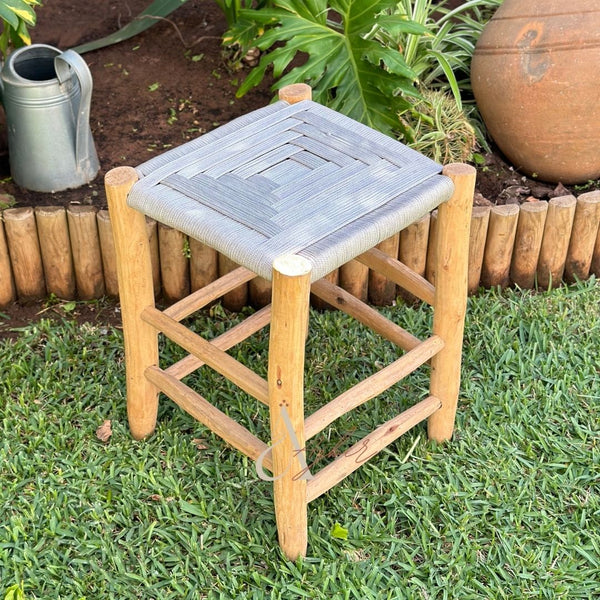 Tabouret en bois et Kittane gris - Ajbir
