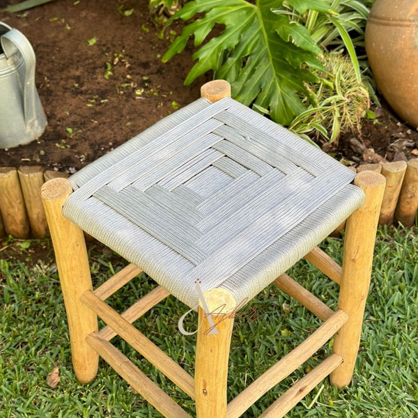Tabouret en bois et Kittane gris - Ajbir
