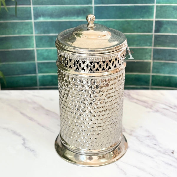 Corbeille traditionnelle en laiton argenté martelée