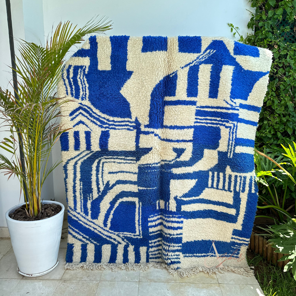 Tapis Azilal bleu et blanc 2m/1,64m - Ajbir