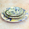 Set de 3 Assiettes Artisanales Marbrées bleu et vert