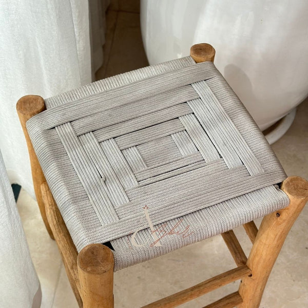 Tabouret en bois et Kittane gris - Ajbir