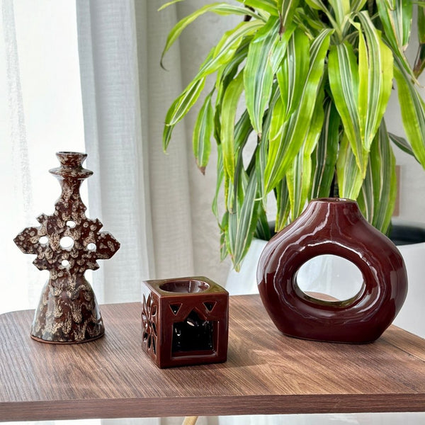 Porte bougie marron moucheté - Ajbir