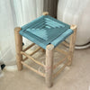 Tabouret en bois et Kittane bleu turquoise - Ajbir