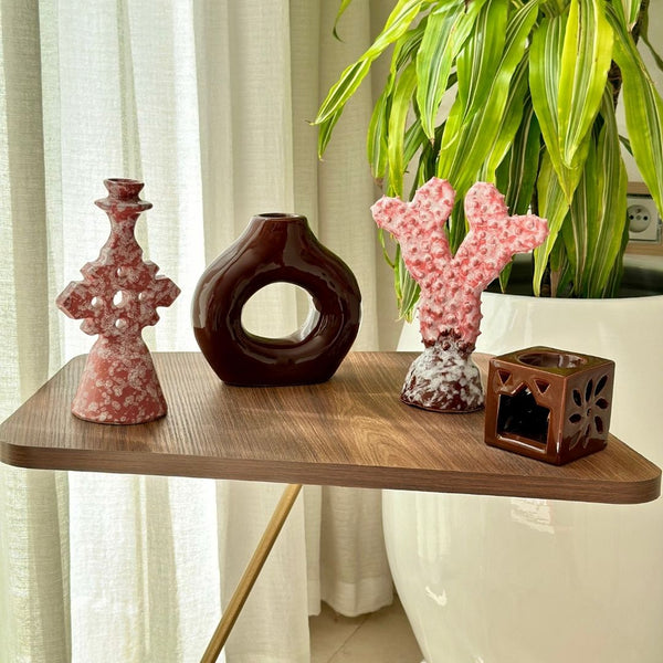 Porte bougie rose moucheté - Ajbir