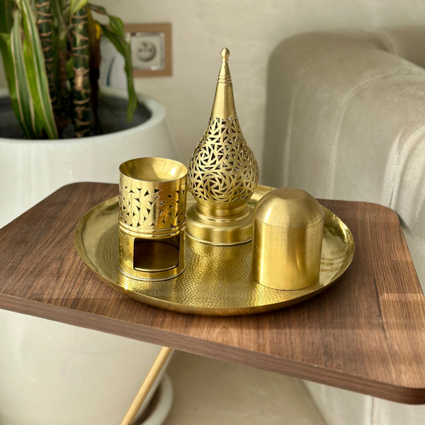 Plateau artisanale martelée en laiton doré 30cm