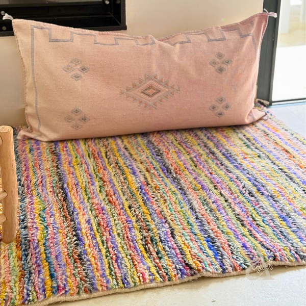 Tapis berbère Beni Ouarain rayé coloré100% laine de mouton - 162cm / 110cm