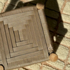 Tabouret artisanal Tazrouten bois et kittane crème