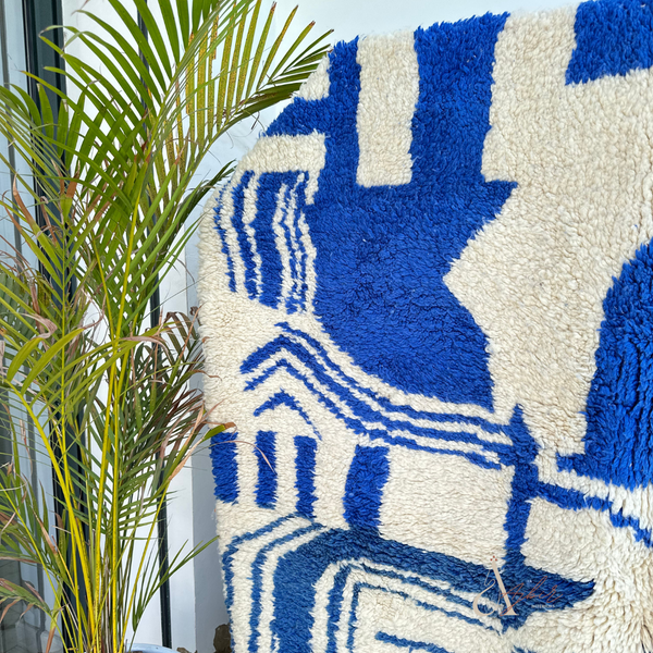 Tapis Azilal bleu et blanc 2m/1,64m - Ajbir