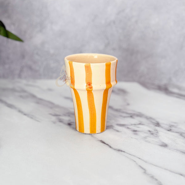 Verre beldi rayé blanc et jaune moutarde