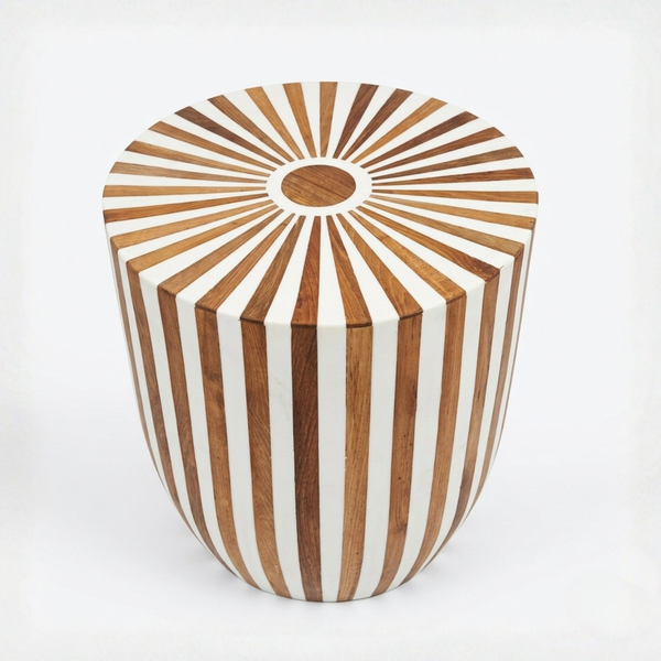Table d'appoint en résine blanc et bois marron