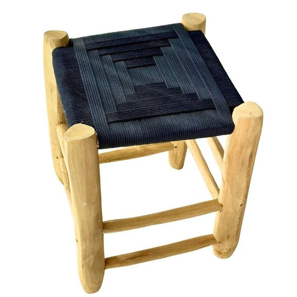 Tabouret en bois et Kittane bleu - Ajbir