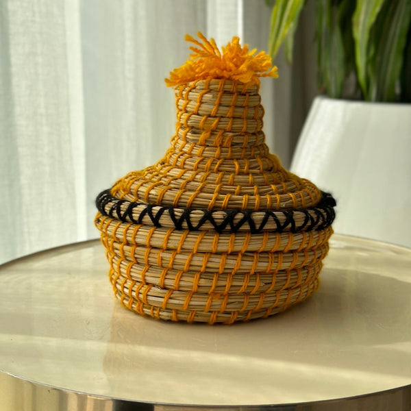 Petit panier tagine à pompon orange et noir - Ajbir