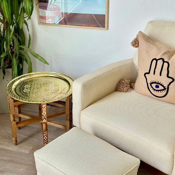 Table traditionnelle Marocaine en bois et laiton - Ajbir