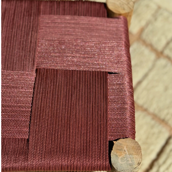 Tabouret artisanal TIGMI Bois naturel & tressage terracotta rosé