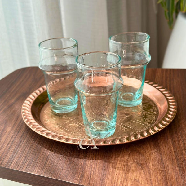 Plateau siniya à thé rond en laiton rose 23cm - Ajbir