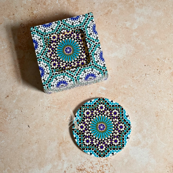 Pack 6 sous tasses Zellige rond turquoise